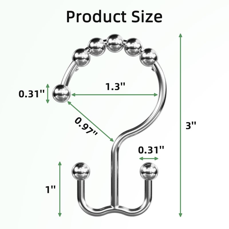 Amazer Shower Curtain Rings, Rust-Resistant Metal Double Shower Hooks for Curtain Rolling Shower Curtain Hooks Rings Shower Rings for Bathroom Shower Curtain Rod, Chrome, Set of 12 Rings - Image 2
